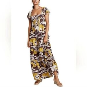 Anthropologie Yellow and Brown Patterned Maxi Dress